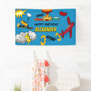 Comic Book Retro-LKW-Fahrzeuge Flugzeuge Geburtsta Banner