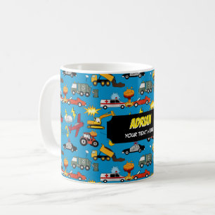 Comic Book Retro-LKWs Autos Fahrzeuge Flugzeuge Kaffeetasse