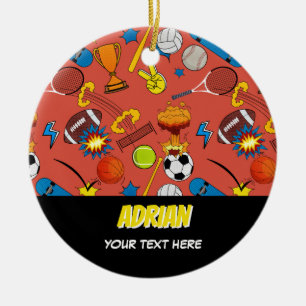 Comic-Book-Retro-Sport-Atletik-Bälle Kinder Jungen Keramik Ornament