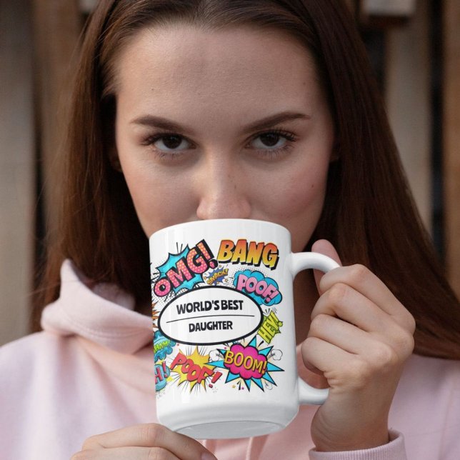 Comic Book Sounds Beste Relation Themed Kaffeetasse (Shown in 15oz. Available in other styles and sizes, as well as additional products.)