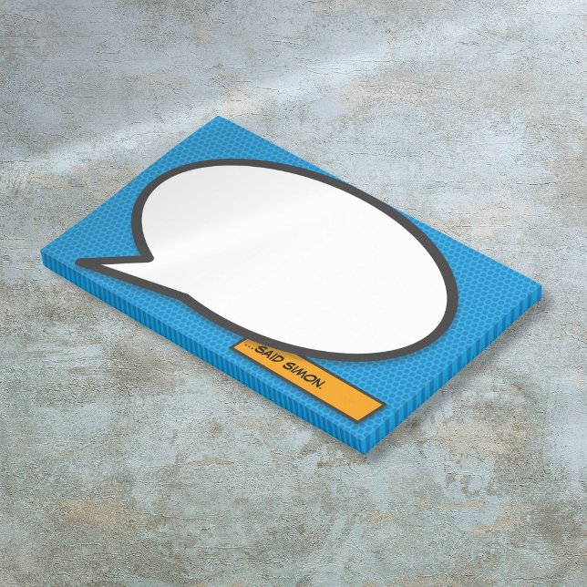 Comic Book Speech Blauer Individuelle Name Post-it Klebezettel (Comic Book Speech Bubble Blue Custom Name Post-it Notes)