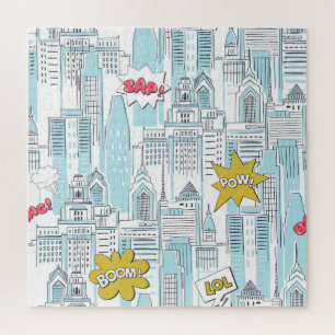 Comic-Book-Stadt: Vintage-Muster Puzzle