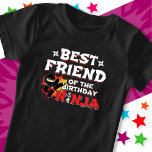 Comic Book Style Best Friend of the Birthday Ninja T-Shirt<br><div class="desc">Dieses Best Friend of the Birthday Ninja Design ist perfekt für ein Kind Ninja Geburtstag Thema. Features Ninjutsu japanischen Symbol & Cartoon Comic Stil Ninja Karate Kick Grafik mit / ninja werfen Stars der Geburtstag Junge oder Mädchen wird LIEBE! Das Ninja Squad Design für Jungen und Mädchen eignet sich perfekt...</div>