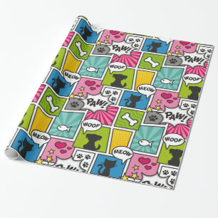 Comic Book Style Pet Muster Geschenkpapier