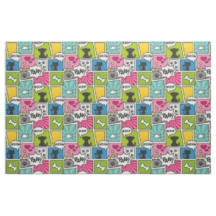 Comic Book Style Pet Muster Stoff