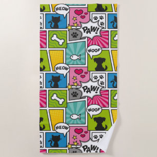 Comic Book Style Pet Muster Strandtuch