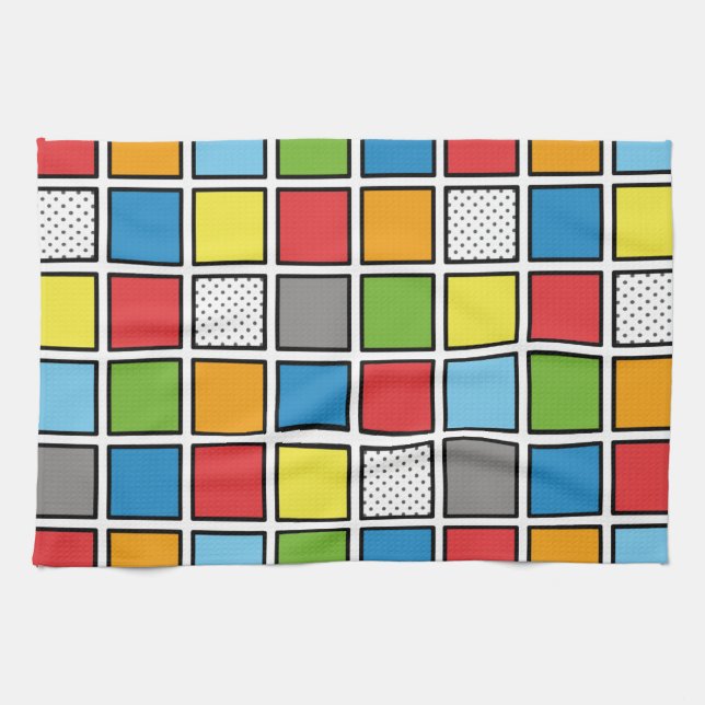 Comic Book Style Squares Geschirrtuch (Horizontal)