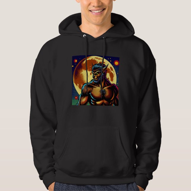 Comic Book Style Werewolf vor Vollmond Hoodie (Vorderseite)