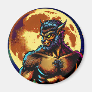 Comic Book Style Werewolf vor Vollmond Magnet