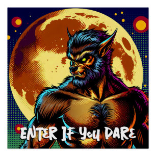 Comic Book Style Werewolf vor Vollmond Poster