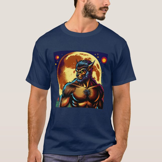 Comic Book Style Werewolf vor Vollmond T-Shirt (Vorderseite)
