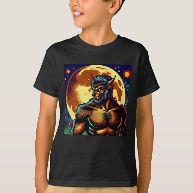 Comic Book Style Werewolf vor Vollmond T-Shirt (Vorderseite)