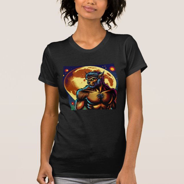 Comic Book Style Werewolf vor Vollmond T-Shirt (Vorderseite)
