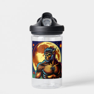 Comic-Book-Style-Werwolf vor Vollmond Trinkflasche