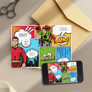 Comic-Book-Superhelden-Junge-Baby-Party Einladung