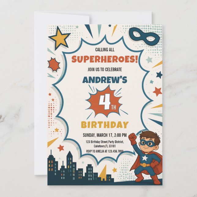 Comic-Book-Superhelden-Junge-Pop-Art-Geburtstag Einladung (Vorderseite)