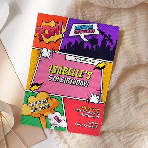 Comic-Book-Superhelden-Kinder-Geburtstags-Party-Po Einladung