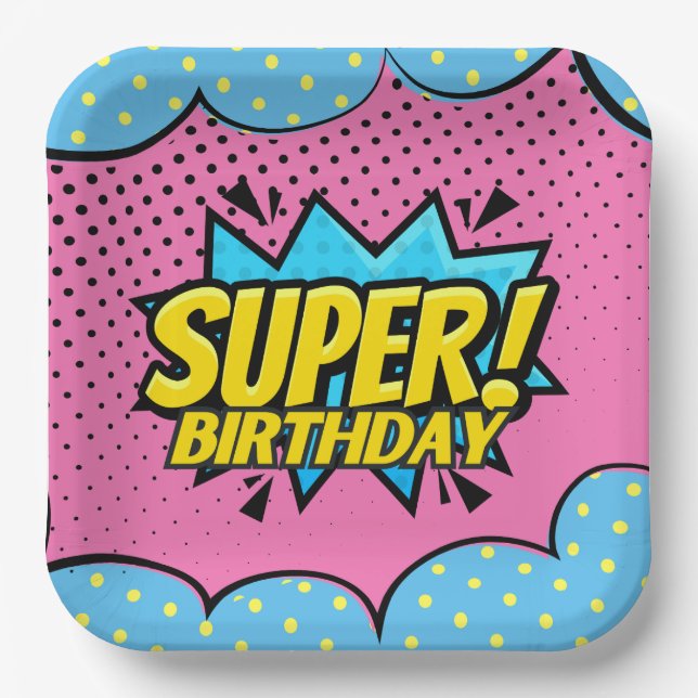Comic-Book-Superheldin Geburtstag  Pappteller (Vorderseite)