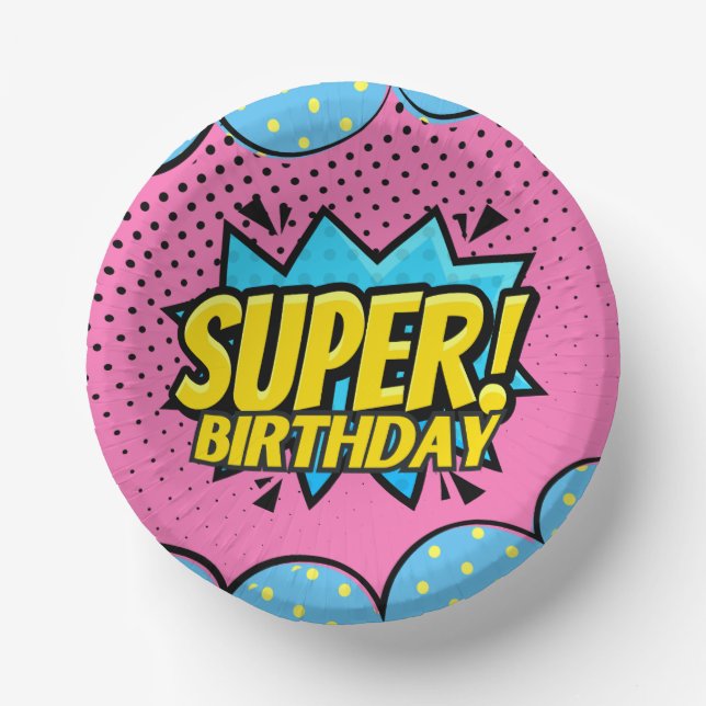Comic-Book-Superheldin Geburtstag  Pappteller (Vorderseite)