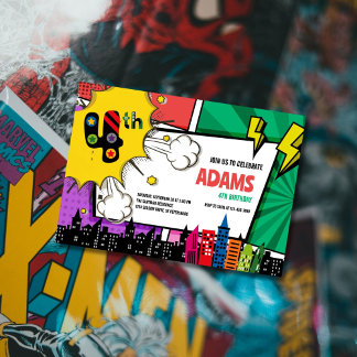 Comic Book Superhero 4. Geburtstag Einladung