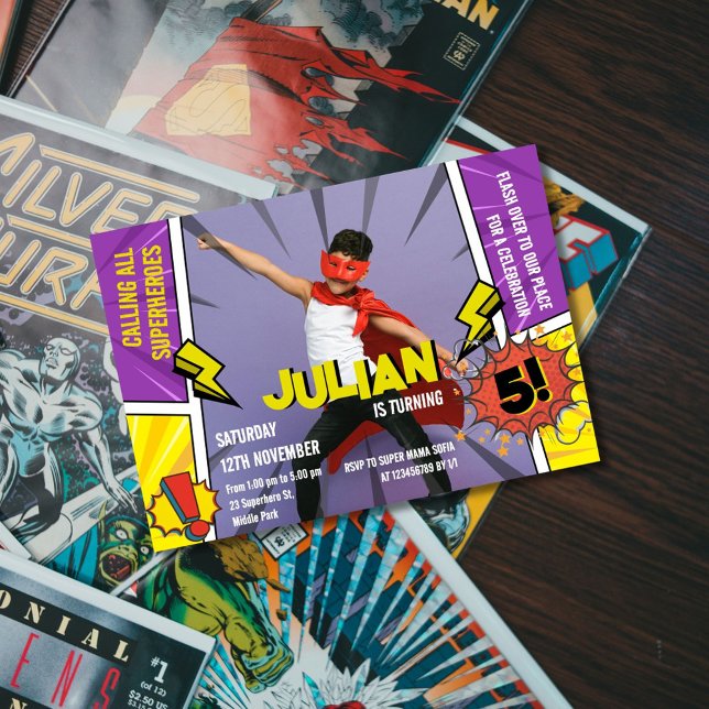 Comic Book Superhero 5th Boys Geburtstag Einladung (Von Creator hochgeladen)