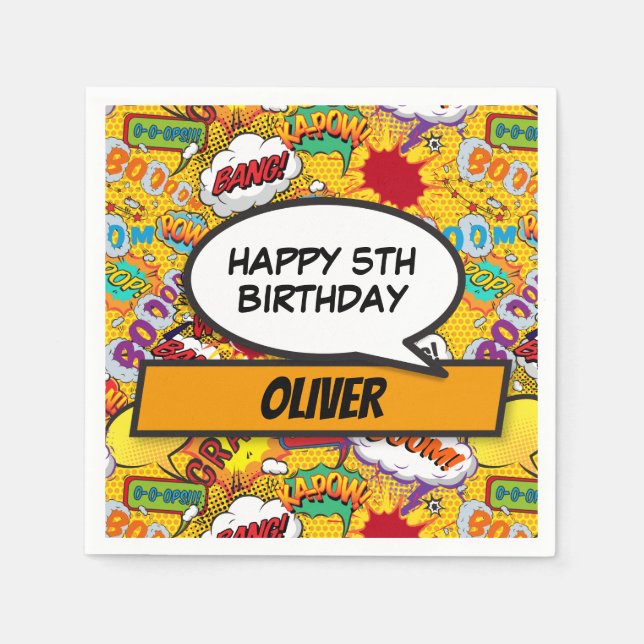 Comic Book Superhero Custom Geburtstagsparty Serviette (Vorderseite)