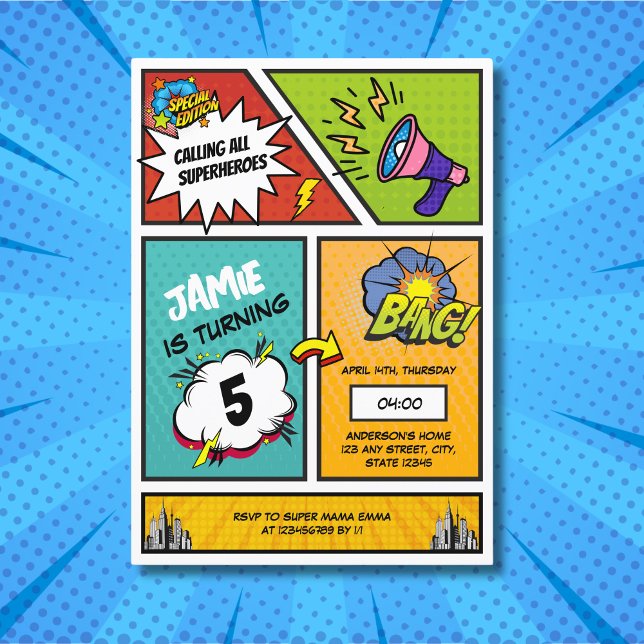 Comic Book Superhero Einzigartiger Geburtstag Einladung (Comic book superhero invitation birthday)