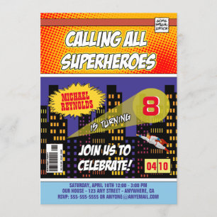 Comic Book Superhero Geburtstagseinladungen Einladung