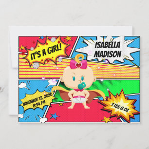 Comic Book Superhero Girl Ankündigung zur Geburt