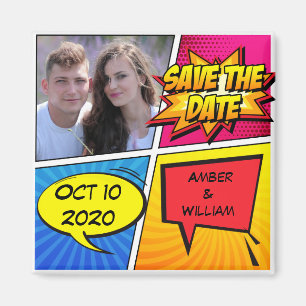 Comic Book Superhero Save the Date Magnet