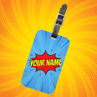 Comic Book Superherry Blue Yellow Custom Gepäckanhänger