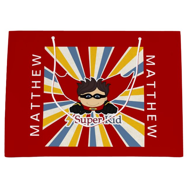 Comic Book Theme in Red für einen Superhelden Große Geschenktüte (Vorderseite)