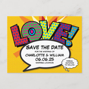 Comic Book Theme Wedding Save the Date Ankündigungspostkarte