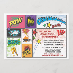 Comic Book Typografie Boys Geburtstagsparty Einlad Einladung