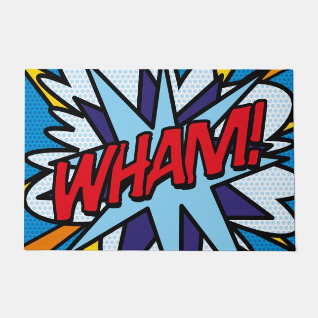 Comic Book WHAM Trendy Fun Moderne Typografie Fußmatte (Vorderseite)