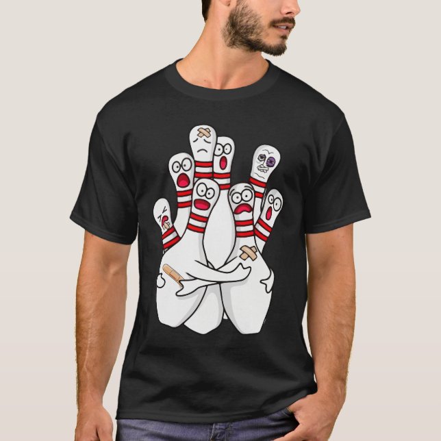 Comic Bowling verängstigte Bowlingpins Lustiger Sp T-Shirt (Vorderseite)