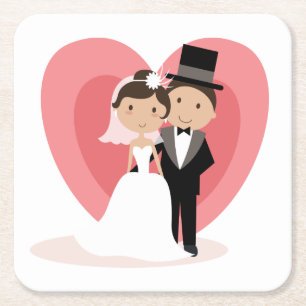Comic Braut & Bräutigam Hochzeit Rechteckiger Pappuntersetzer