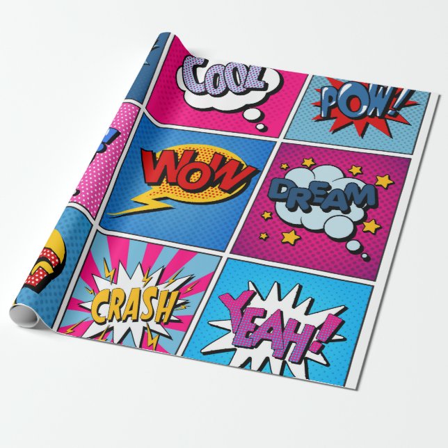Comic Bubbles Set. Ausdrücke Bom, Cool, Pow, Oop Geschenkpapier (Ungerollt)