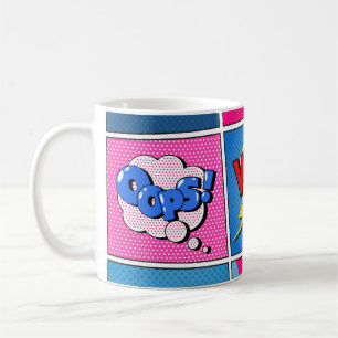 Comic Bubbles Set. Ausdrücke Bom, Cool, Pow, Oop Kaffeetasse