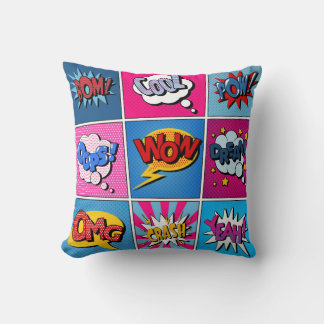 Comic Bubbles Set. Ausdrücke Bom, Cool, Pow, Oop Kissen