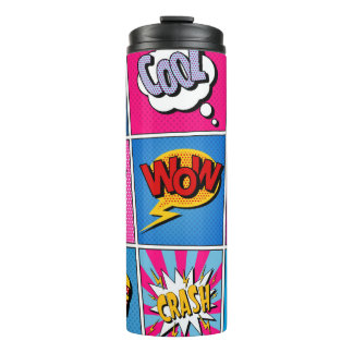 Comic Bubbles Set. Ausdrücke Bom, Cool, Pow, Oop Thermosbecher