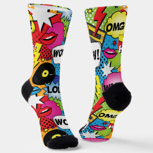 Comic Buch Pop Art Retro Sprechblasen Gemustert Socken