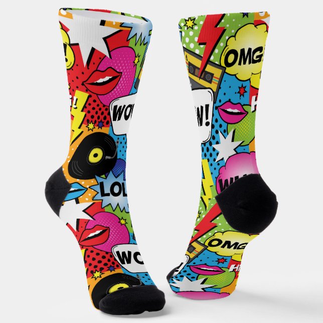 Comic Buch Pop Art Retro Sprechblasen Gemustert Socken (Gewinkelt)