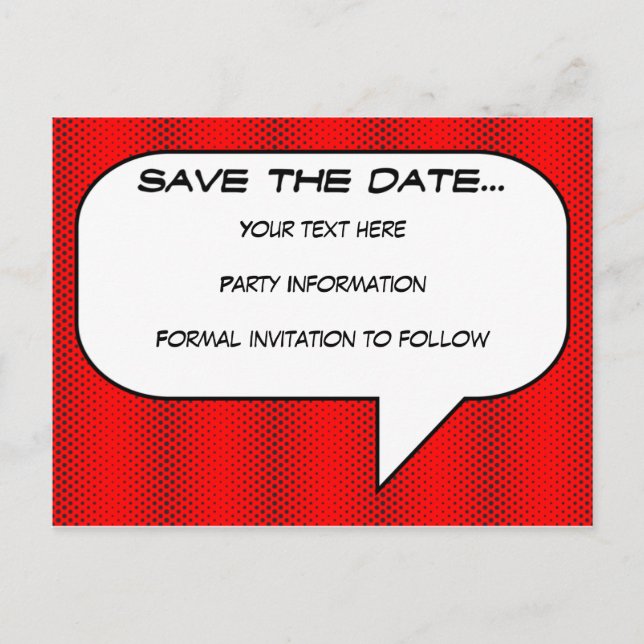 Comic Buch Save the Date Postkarte (Vorderseite)