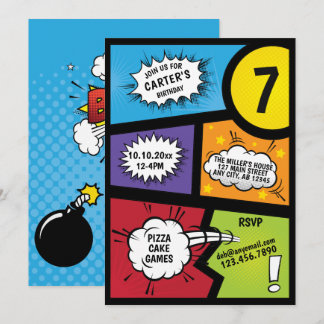 Comic-Buch-Superheld-Geburtstag Einladung
