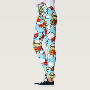 Comic Buchauszüge, Feuerklammern, Stöcke Leggings