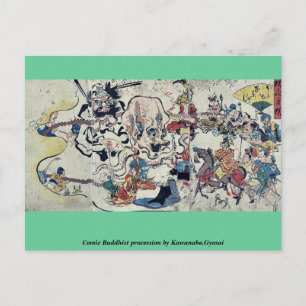 Comic Buddhistische Prozession von Kawanabe, Gyosa Postkarte