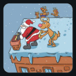 Comic cartoon Santa Claus christmas Quadratischer Aufkleber<br><div class="desc">Christmas Claus Reindeer ,  Smile Deer Snowflake,  Man happiness art colorful,  New Year Smiling Joy ,  Cheerful Bag Funny ,  Beard Red Xmas Fun ,  Happy Happy Merry ,  Holiday Cartoon,  Tierbild, </div>