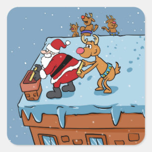 Comic cartoon Santa Claus christmas Quadratischer Aufkleber