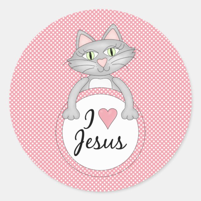 Comic Cat I Liebe Jesus Stickers Siegel (Vorderseite)